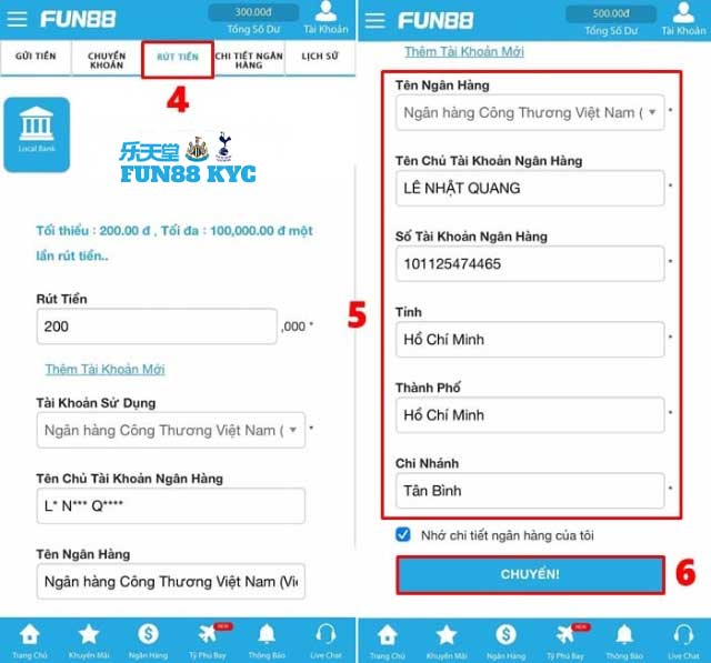 Mẫu form điền thông tin rút tiền Fun88 chuẩn xác đảm bảo tiền về tài khoản ngân hàng an toàn
