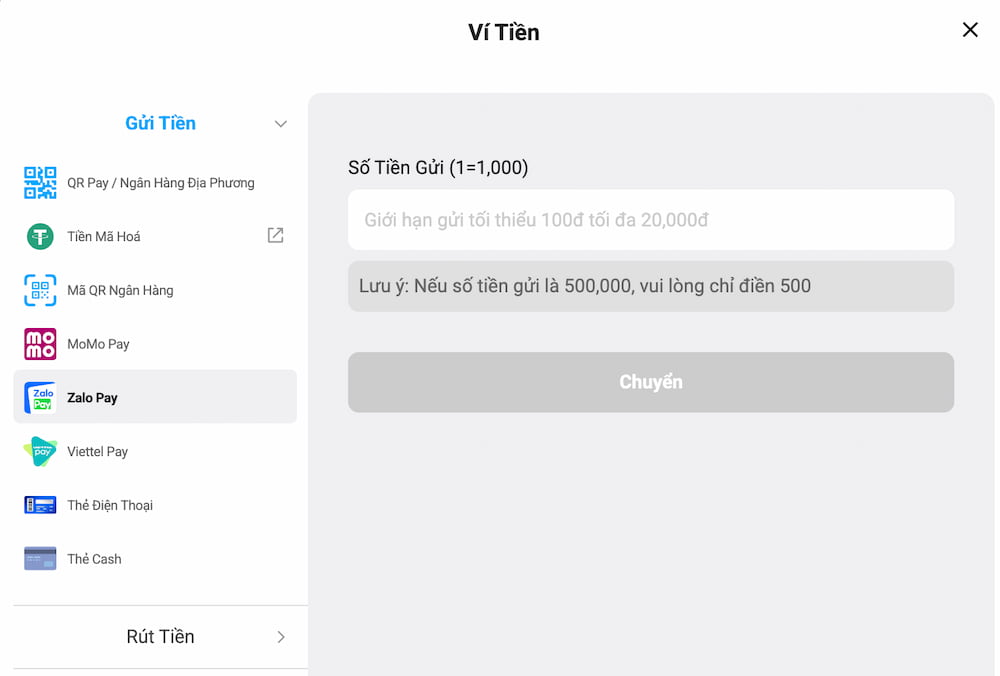 Thao tác quét mã QR Zalo Pay nạp tiền Fun88 chính xác